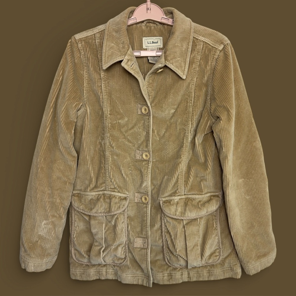 Vintage LL Bean Corduroy Barn Jacket Womens M Tan Beige Chore Coat Lined